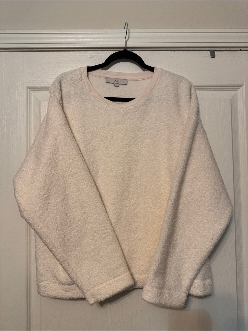 LOFT Cream Textured Bouclé Crewneck Sweater